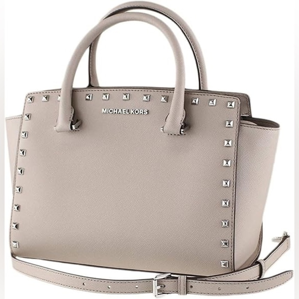 MICHAEL KORS *NWT* Selma Stud Medium Leather Satchel - Cement Gray/Silver